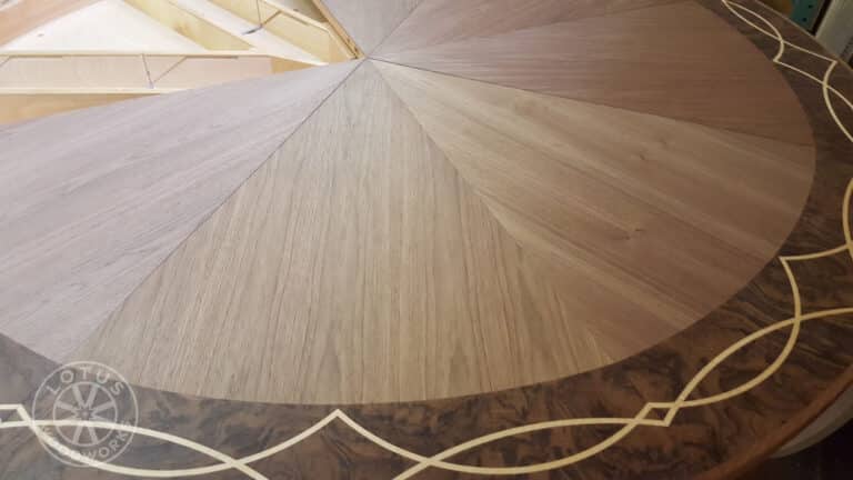 8 Leaf Expanding Round Table Work in Progress Close View - Coastal