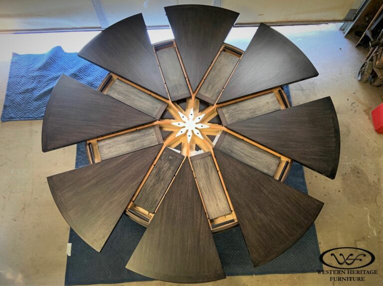 8 Leaf Expanding Round Table Expanding, Top View - The Hazen Table