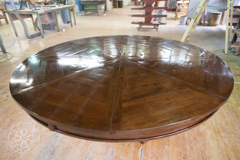 8 Leaf Expanding Round Table Extended Side View - Coca Bean