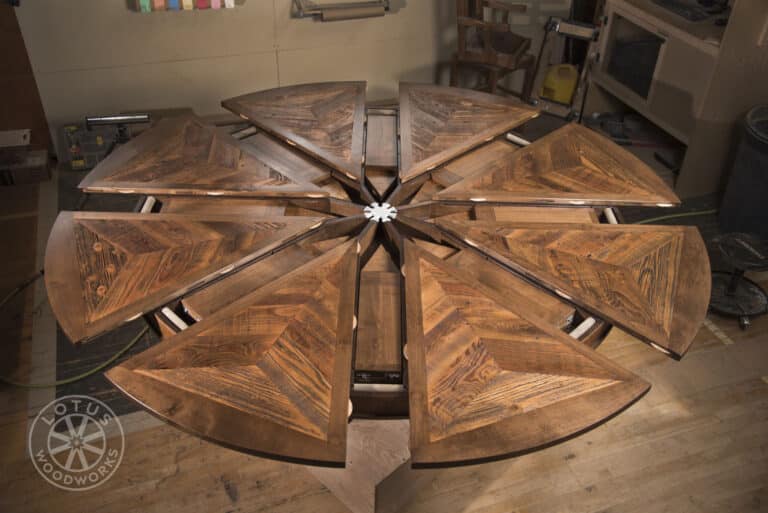 8 Leaf Expanding Round Table Expanding Top View - Foster