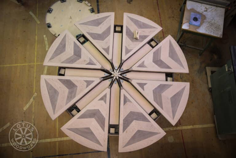 8 Leaf Expanding Round Table Work in Progress, Top View - Skoro