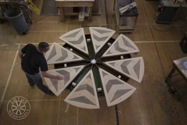 8 Leaf Expanding Round Table Work in Progress, Top View - Skoro