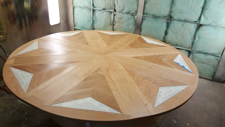 Pre Wood Finish 8 Leaf Expanding Round Table w/ Marble - Angelo