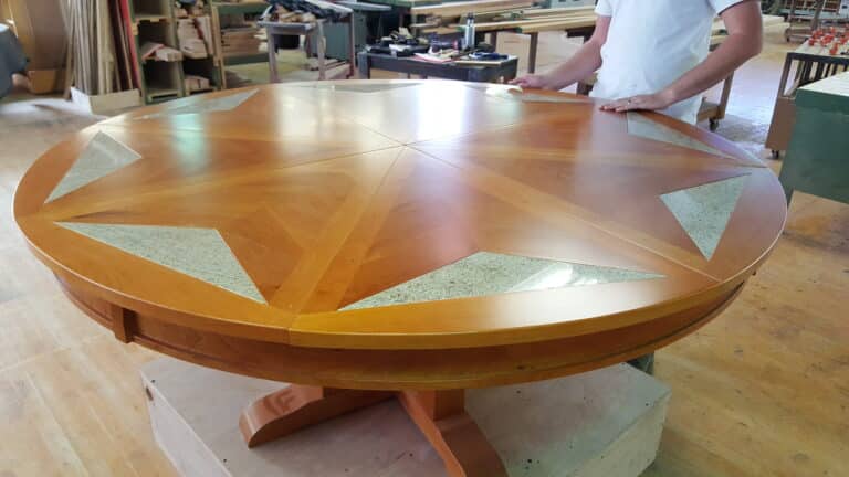 Assembling 8 Leaf Expanding Round Table w/ Marble, Side. View - Angelo