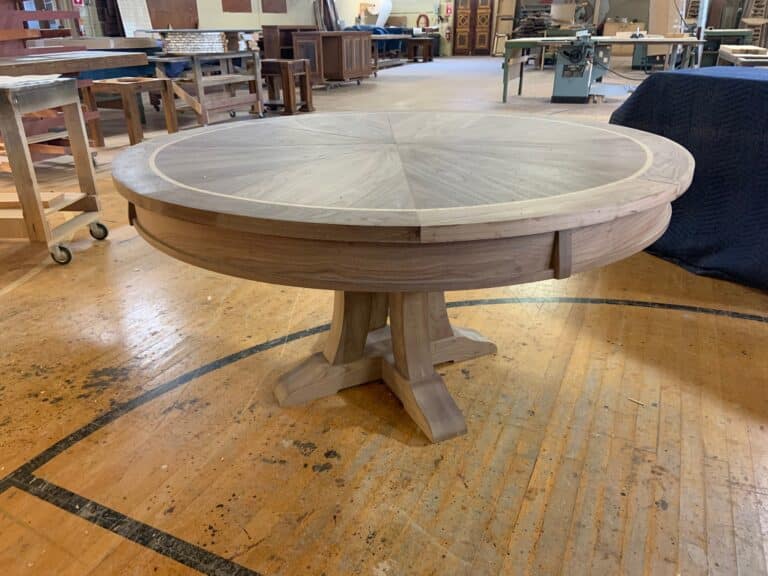 8 Leaf Expanding Round Table Work in Progress Side View - Casden